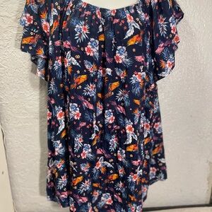Terra & Sky Navy Floral Off-Shoulder Tunic